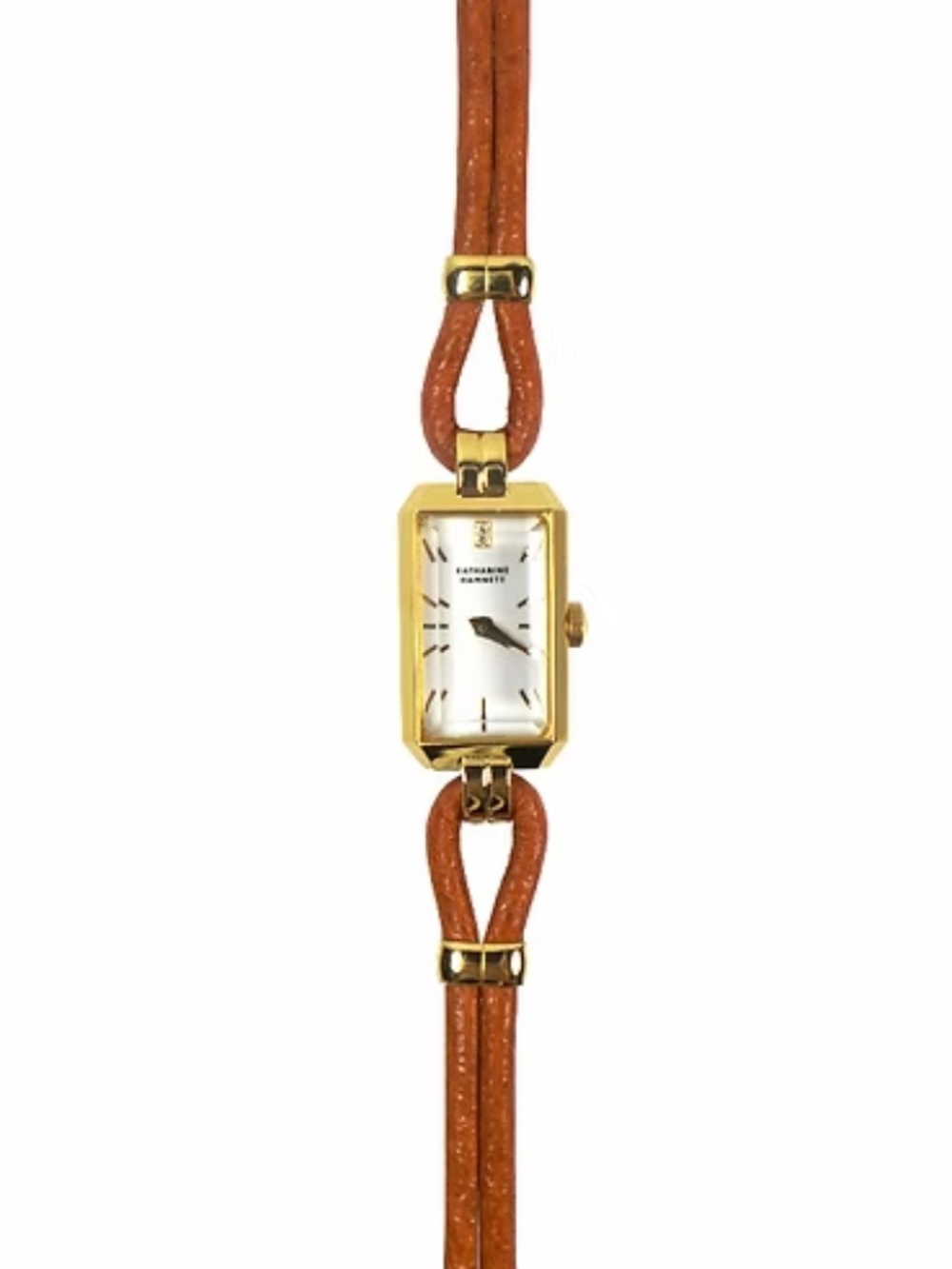 Katharine Hamnett Gold-Tone Rectangular Ladies Watch with Brown Leather Strap